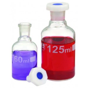 Reagent bottle,  clear glass,  plastic stopper